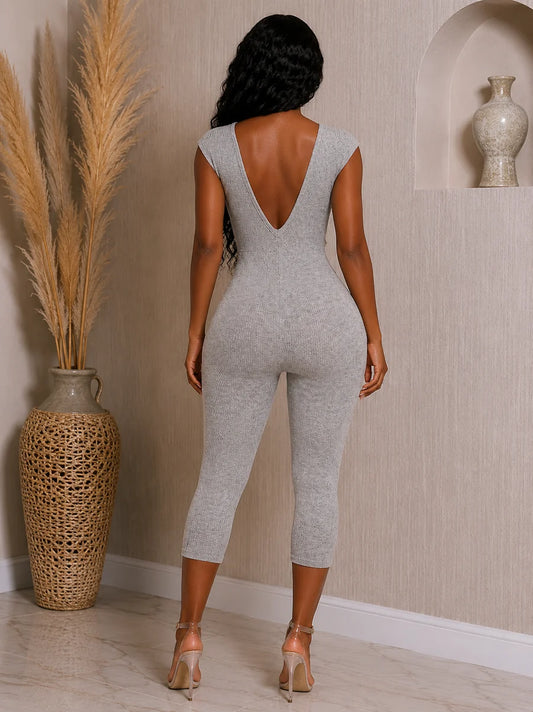 Grey Ribbed Jumpsuit