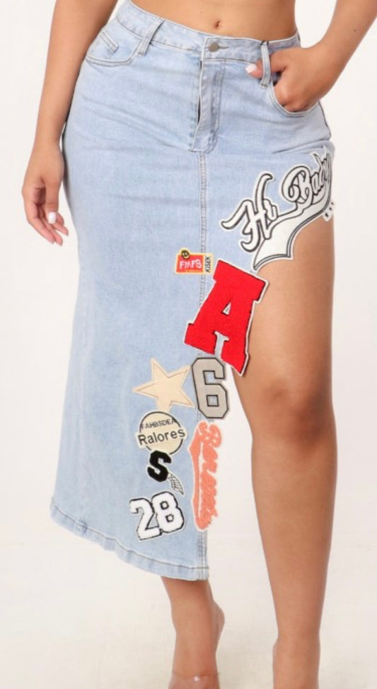 Denim Patch Skirt